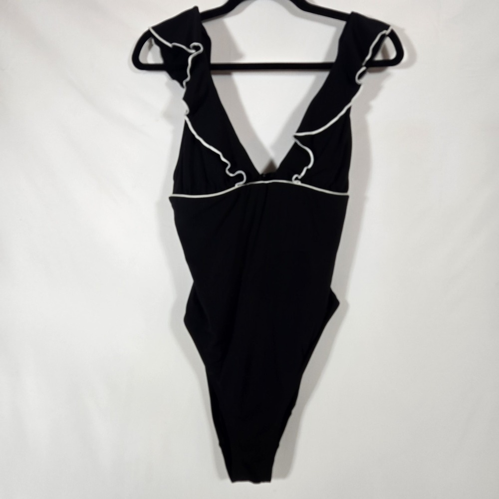 Robin Piccone Malia Ruffle Plunge One-Piece Bathing Suit |